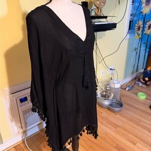 Black V-Neck Tassel Dress or Cover up
